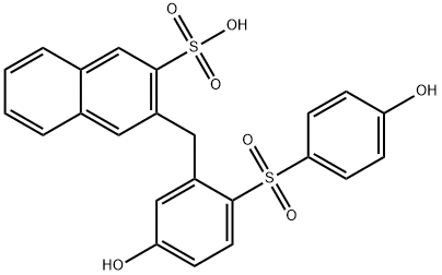 3-[[5-hydroxy-2-[(4-hydroxyphenyl)sulphonyl]phenyl]methyl]naphthalene-2-sulphonic acid  结构式