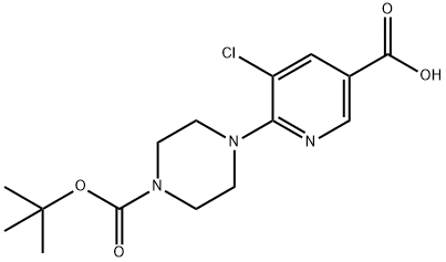6-(4-(TERT-BUTOXYCARBONYL)PIPERAZIN-1-YL)-5-CHLORONICOTINIC ACID 结构式