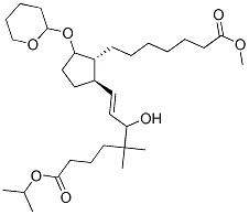 Prost-13-ene-1,20-dioic acid, 15-hydroxy-16,16-dimethyl-9-(tetrahydro-2H-pyran-2-yl)oxy-, 1-methyl 20-(1-methylethyl) ester, (13E)-(+-)- 结构式