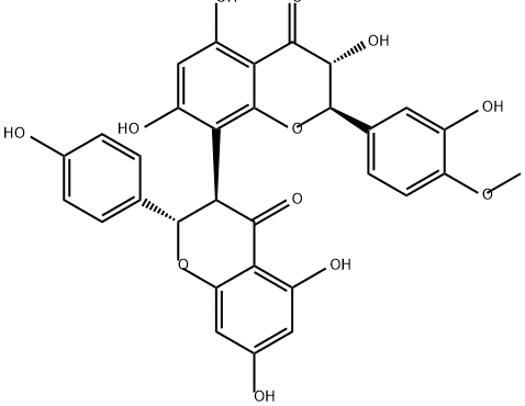 (2R,3R)-8-[(2S,3R)-5,7-dihydroxy-2-(4-hydroxyphenyl)-4-oxo-chroman-3-yl]-3,5,7-trihydroxy-2-(3-hydroxy-4-methoxy-phenyl)chroman-4-one 结构式