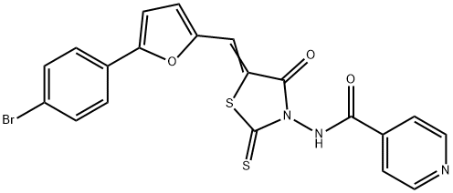 N-[5-[[5-(4-Bromophenyl)-2-furanyl]methylene]-4-oxo-2-thioxothiazolidin-3-yl]-4-pyridinecarboxamide 结构式
