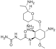 2-Amino-5-[[[(aminocarbonyl)amino]acetyl]methylamino]-1-O-(2,6-diamino-2,3,4,6,7-pentadeoxy-β-L-lyxo-heptopyranosyl)-4-O-methyl-2,3,5-trideoxy-D-allo-inositol