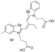 3-(2-carboxyethyl)-2-[2-[[3-(2-carboxyethyl)-(3H)-benzoselenazol-2-ylidene]methyl]but-1-enyl]-5-methylbenzoselenazolium bromide 结构式