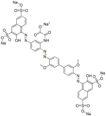 N-[5-[[2-Hydroxy-3,6-bis(sodiosulfo)-1-naphthalenyl]azo]-2-[[4'-[[2-hydroxy-3,6-bis(sodiosulfo)-1-naphthalenyl]azo]-3,3'-dimethoxy[1,1'-biphenyl]-4-yl]azo]phenyl]oxamidic acid sodium salt 结构式