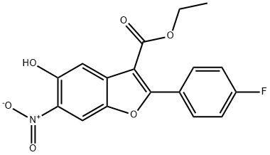 2-(4-氟苯基)-5-羟基-6-硝基苯并呋喃-3-羧酸乙酯 结构式