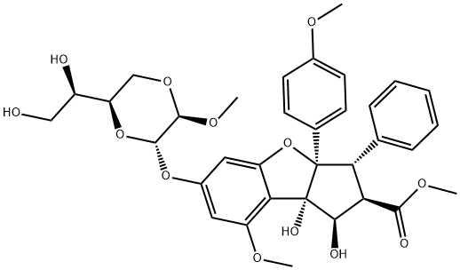 (1R,2R,3S,3AR,8BS)-6-[[(2S,3R,6R)-6-[(1R)-1,2-二羟基乙基]-3-甲氧基-1,4-二氧己环-2-基]氧基]-2,3,3A,8B-四氢-1,8B-二羟基-8-甲氧基-3A-(4-甲氧基苯基)-3-苯基-1H-环戊烯并[B]苯并呋喃-2-羧酸甲酯 结构式