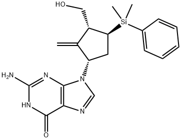 2-氨基-9-[(1S,3R,4S)-4-(二甲基苯基硅烷基)-3-羟甲基-2-亚甲基环戊基]-1,9-二氢-6H-嘌呤-6-酮 结构式