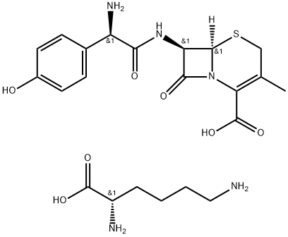 L-lysine mono[[6R-[6alpha,7beta(R*)]]-7-[[amino(4-hydroxyphenyl)acetyl]amino]-3-methyl-8-oxo-5-thia-1-azabicyclo[4.2.0]oct-2-ene-2-carboxylate] 结构式