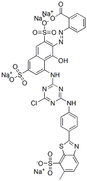 2-[[8-[[4-氯-6-[[4-(6-甲基-7-磺基-2-苯并噻唑基)苯基]氨基]-1,3,5-三嗪-2-基]氨基]-1-羟基-3,6-二磺基-2-萘基]偶氮]苯甲酸四钠盐 结构式