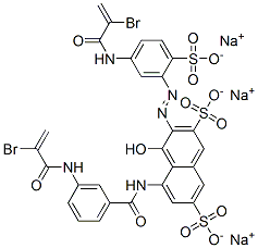 trisodium 5-[[3-[(2-bromo-1-oxoallyl)amino]benzoyl]amino]-3-[[5-[(2-bromo-1-oxoallyl)amino]-2-sulphonatophenyl]azo]-4-hydroxynaphthalene-2,7-disulphonate  结构式