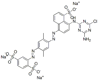trisodium 2-[[4-[[4-[(4-amino-6-chloro-1,3,5-triazin-2-yl)amino]-5-sulphonatonaphthyl]azo]-2,5-dimethylphenyl]azo]benzene-1,4-disulphonate 结构式