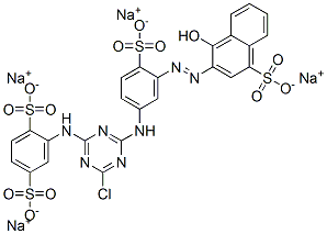 tetrasodium 2-[[4-chloro-6-[[3-[(1-hydroxy-4-sulphonato-2-naphthyl)azo]-4-sulphonatophenyl]amino]-1,3,5-triazin-2-yl]amino]benzene-1,4-disulphonate 结构式