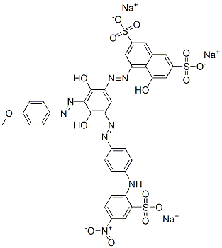 trisodium 4-[[2,4-dihydroxy-3-[(4-methoxyphenyl)azo]-5-[[4-[(4-nitro-2-sulphonatophenyl)amino]phenyl]azo]phenyl]azo]-5-hydroxynaphthalene-2,7-disulphonate 结构式