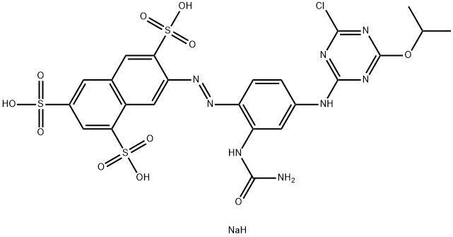 trisodium 7-[[2-[(aminocarbonyl)amino]-4-[[4-chloro-6-(1-methylethoxy)-1,3,5-triazin-2-yl]amino]phenyl]azo]naphthalene-1,3,6-trisulphonate 结构式