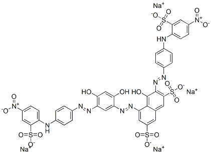 tetrasodium 5-[[2,4-dihydroxy-5-[[4-[(4-nitro-2-sulphonatophenyl)amino]phenyl]azo]phenyl]azo]-4-hydroxy-3-[[4-[(4-nitro-2-sulphonatophenyl)amino]phenyl]azo]naphthalene-2,7-disulphonate  结构式