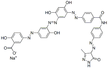 sodium 5-[[3-[[5-[[4-[[[4-[(4,5-dihydro-3-methyl-5-oxo-1H-pyrazol-4-yl)azo]phenyl]amino]carbonyl]phenyl]azo]-2,4-dihydroxyphenyl]azo]-4-hydroxyphenyl]azo]salicylate  结构式