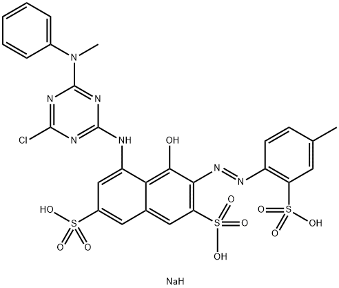 trisodium 5-[[4-chloro-6-(methylphenylamino)-1,3,5-triazin-2-yl]amino]-4-hydroxy-3-[(4-methyl-2-sulphonatophenyl)azo]naphthalene-2,7-disulphonate 结构式