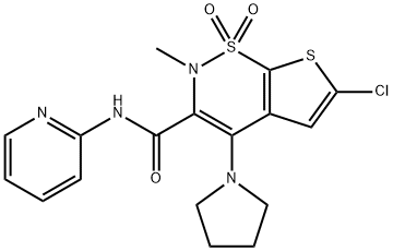 6-Chloro-2-methyl-N-(pyridin-2-yl)-4-(pyrrolidin-1-yl)-2H-thieno[3,2-e]-1,2-thiazine-3-carboxamide 1,1-dioxide 结构式