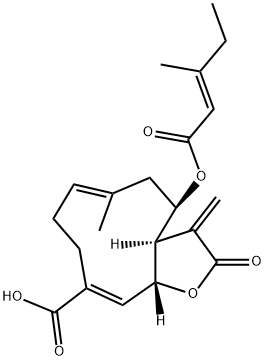 (3aR,4R,6E,10E,11aR)-2,3,3a,4,5,8,9,11a-Octahydro-6-methyl-3-methylene-4-[[(E)-3-methyl-1-oxo-2-pentenyl]oxy]-2-oxocyclodeca[b]furan-10-carboxylic acid 结构式