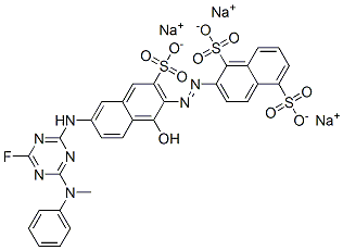 trisodium 2-[[6-[[4-fluoro-6-(methylphenylamino)-1,3,5-triazin-2-yl]amino]-1-hydroxy-3-sulphonato-2-naphthyl]azo]naphthalene-1,5-disulphonate 结构式