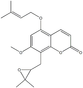 (+)-8-[[3,3-Dimethyloxiran-2-yl]methyl]-7-methoxy-5-[(3-methyl-2-butenyl)oxy]-2H-1-benzopyran-2-one 结构式