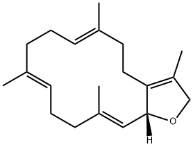 [6E,10E,14E,(-)]-2,4,5,8,9,12,13,15a-Octahydro-3,6,10,14-tetramethylcyclotetradeca[b]furan 结构式