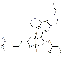 5-[(3aR,4R,5R,6aS)-5-(Tetrahydro-2H-pyran-2-yloxy)-4-[(1E,3S,5S)-5-methyl-3-(tetrahydro-2H-pyran-2-yloxy)-1-nonenyl]hexahydro-2H-cyclopenta[b]furan-2-yl]-5-iodovaleric acid methyl ester 结构式