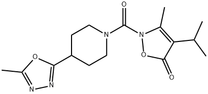 Piperidine,  1-[[3-methyl-4-(1-methylethyl)-5-oxo-2(5H)-isoxazolyl]carbonyl]-4-(5-methyl-1,3,4-oxadiazol-2-yl)-  (9CI) 结构式