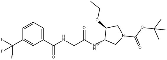 (3S,4S)-叔丁基-3-乙氧基-4-(2-(3-(三氟甲基)苯酰胺)乙酰氨基)吡咯烷-1-羧酸 结构式