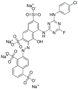 tetrasodium 2-[[8-[[4-[(4-chlorophenyl)amino]-6-fluoro-1,3,5-triazin-2-yl]amino]-1-hydroxy-3,6-disulphonato-2-naphthyl]azo]naphthalene-1,5-disulphonate 结构式