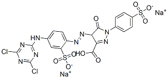 disodium hydrogen 4-[[4-[(4,6-dichloro-1,3,5-triazin-2-yl)amino]-2-sulphonatophenyl]azo]-4,5-dihydro-5-oxo-1-(4-sulphonatophenyl)-1H-pyrazole-3-carboxylate 结构式