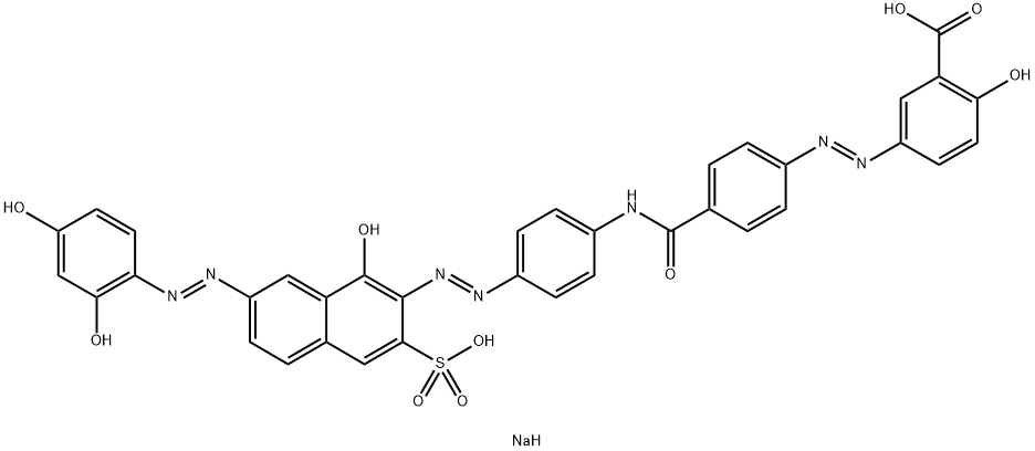 2-Hydroxy-5-[[4-[[4-[[1-hydroxy-7-[(2,4-dihydroxyphenyl)azo]-3-sodiosulfo-2-naphthalenyl]azo]phenyl]aminocarbonyl]phenyl]azo]benzoic acid sodium salt 结构式