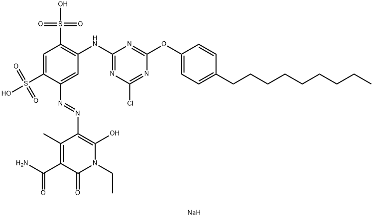 disodium 4-[[5-(aminocarbonyl)-1-ethyl-1,6-dihydro-2-hydroxy-4-methyl-6-oxopyridin-3-yl]azo]-6-[[4-chloro-6-(4-nonylphenoxy)-1,3,5-triazin-2-yl]amino]benzene-1,3-disulphonate 结构式