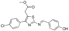 4-(p-Chlorophenyl)-2-[(p-hydroxybenzylidene)amino]-5-thiazoleacetic acid methyl ester 结构式