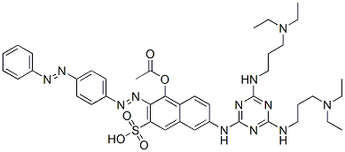 7-[[4,6-bis[[3-(diethylamino)propyl]amino]-1,3,5-triazin-2-yl]amino]-4-hydroxy-3-[[p-(phenylazo)phenyl]azo]naphthalene-2-sulphonic acid, monoacetate 结构式