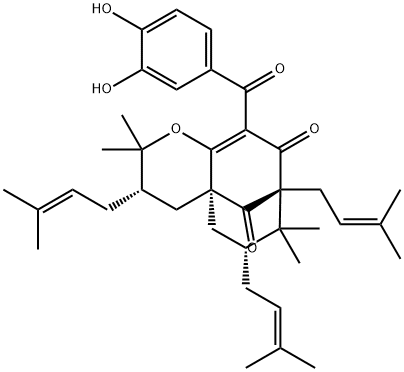 (3S,4aS,6R,8R)-2,2,7,7-Tetramethyl-3,6,8-tris(3-methyl-2-butenyl)-10-(3,4-dihydroxybenzoyl)-3,4,6,7-tetrahydro-5H-4a,8-methano-2H-cycloocta[b]pyran-9,11(8H)-dione 结构式