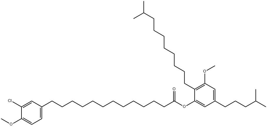 13-(3-Chloro-4-methoxyphenyl)tridecanoic acid 3-methoxy-2-(9-methyldecyl)-5-(4-methylpentyl)phenyl ester 结构式