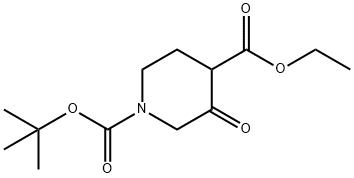 1-N-叔丁氧羰基-3-氧代哌啶-4-甲酸乙酯 结构式