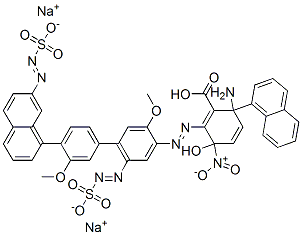 disodium hydrogen 2-[[2-amino-6-[[3,3'-dimethoxy-4'-[(1-naphthyl-6-sulphonato)azo][1,1'-biphenyl]-4-yl]azo]-5-hydroxy-1-naphthyl-7-sulphonato]azo]-5-nitrobenzoate 结构式