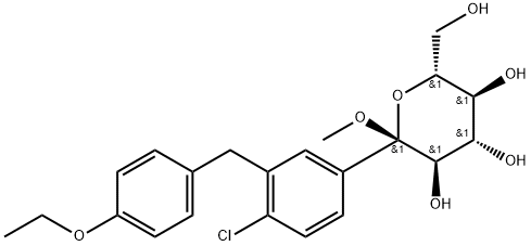 (2S,3R,4S,5S,6R)-2-(4-氯-3-(4-乙氧基苄基)苯基)-6-(羟甲基)-2-甲氧基四氢-2H-吡喃-3,4,5-三醇 结构式