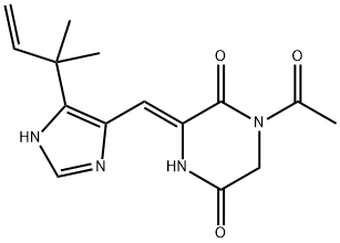 2,5-Piperazinedione, 1-acetyl-3-[[5-(1,1-diMethyl-2-propenyl)-1H-iMidazol-4-yl]Methylene]-, (3Z)- 结构式