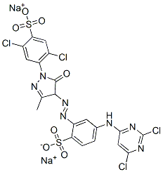 2,5-Dichloro-4-[[4-[[5-[(2,6-dichloro-4-pyrimidinyl)amino]-2-sulfophenyl]azo]-4,5-dihydro-3-methyl-5-oxo-1H-pyrazol]-1-yl]benzenesulfonic acid disodium salt 结构式