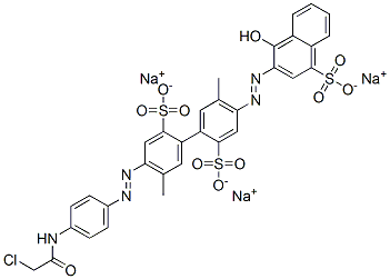 4-[[4-[(4-氯乙酰基)氨基]苯基]偶氮]-4'-[(1-羟基-4-磺酸-2-萘基)偶氮]-5-5'-二甲基(1,1'-联苯基)-2,2'-二磺酸三钠 结构式