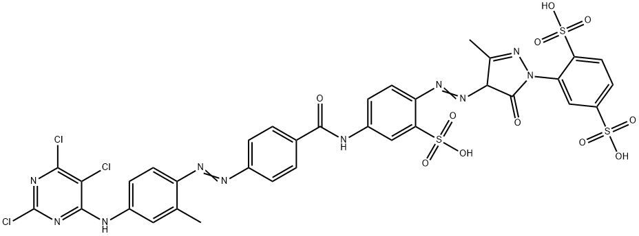 2-[4,5-dihydro-3-methyl-4-[[4-[[4-[[2-methyl-4-[(2,5,6-trichloropyrimidin-4-yl)amino]phenyl]azo]benzoyl]amino]-2-sulphophenyl]azo]-5-oxo-1H-pyrazol-1-yl]benzene-1,4-disulphonic acid 结构式