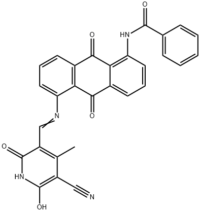 N-[5-[[(5-cyano-1,2-dihydro-6-hydroxy-4-methyl-2-oxo-3-pyridyl)methylene]amino]-9,10-dihydro-9,10-dioxo-1-anthryl]benzamide 结构式