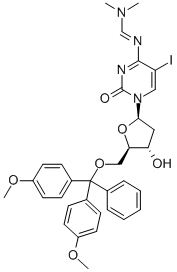 5'-O-(DIMETHOXYTRITYL)-N4-DIMETHYLAMINOMETHYLIDENE-5-IODO-2'-DEOXYCYTIDINE 结构式