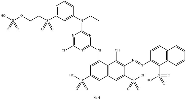 5-[[4-Chloro-6-[ethyl[3-[[2-(sulfooxy)ethyl]sulfonyl] phenyl]amino]-1,3,5-triazin-2-yl]amino]-4-hydroxy-3-[(1-sulfo-2-naphthalenyl)azo]-2,7-naphthalenedisulfonic acid sodium salt 结构式