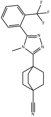 Bicyclo[2.2.2]octane-1-carbonitrile, 4-[4-Methyl-5-[2-(trifluoroMethyl)phenyl]-4H-1,2,4-triazol-3-yl]- 结构式