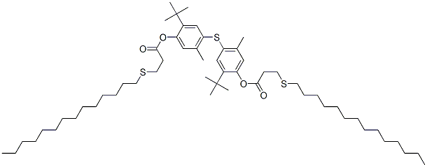 硫代双[2-(1,1-二甲基乙基)-5-甲基-4,1-亚苯基]双[3-(十四烷硫基)丙酸酯] 结构式