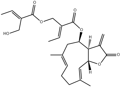 (E)-2-(Hydroxymethyl)-2-butenoic acid [(E)-2-[[(3aR,4R,6E,10E,11aR)-2,3,3a,4,5,8,9,11a-octahydro-6,10-dimethyl-3-methylene-2-oxocyclodeca[b]furan-4-yl]oxycarbonyl]-2-butenyl] ester 结构式